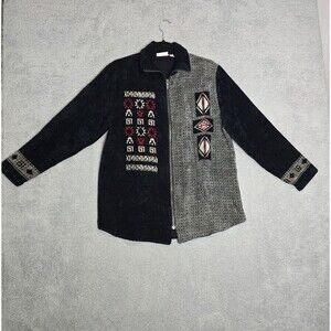 Chicos Design Womens Black Shacket 1 US Sm Full Zip Aztec Tribal Southwestern